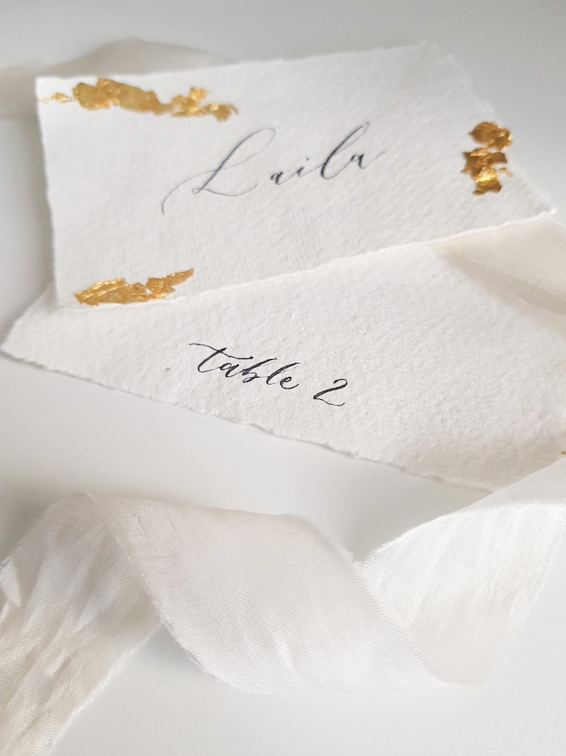 Calligraphy Name Escort Cards with Gold Leaf Handwritten Name Card image 5