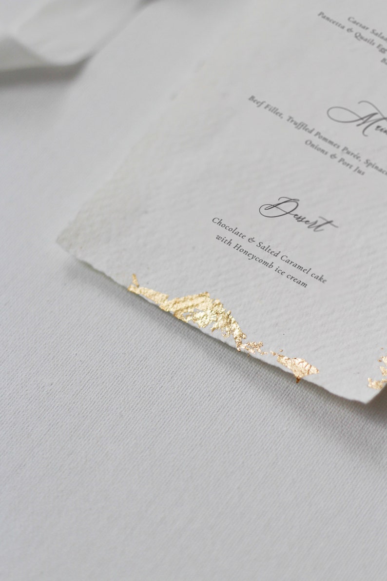 Wedding Menu Card with Modern Calligraphy and Gold Leaf image 3