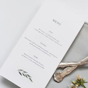 Wedding Menu Card with Watercolour Leaf image 2