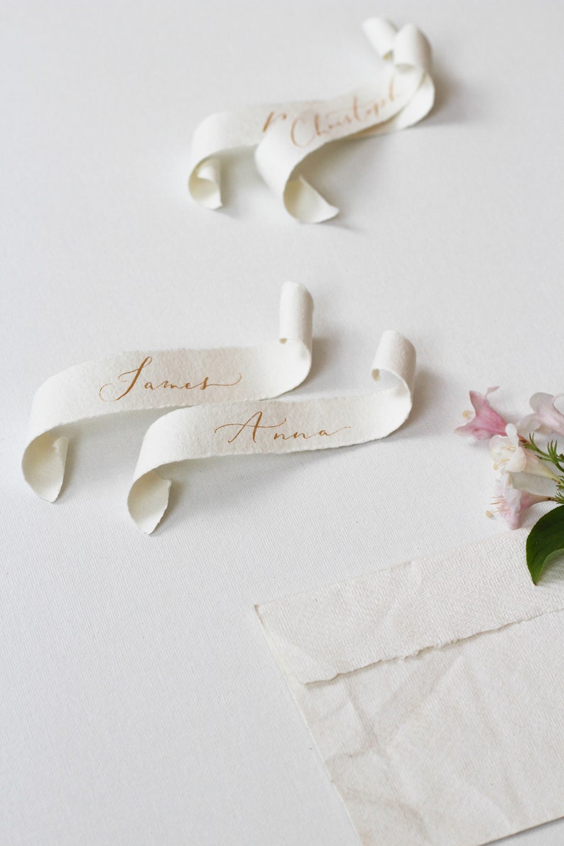 Handwritten Name Card Calligraphy Name Place Card Scrolls Gold Ink
