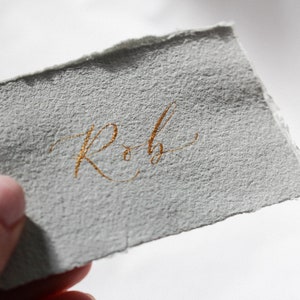 Calligraphy Name Place Cards on Light Grey Italian Handmade Paper Handwritten Name Card Wedding Place Card Table Name Card image 3