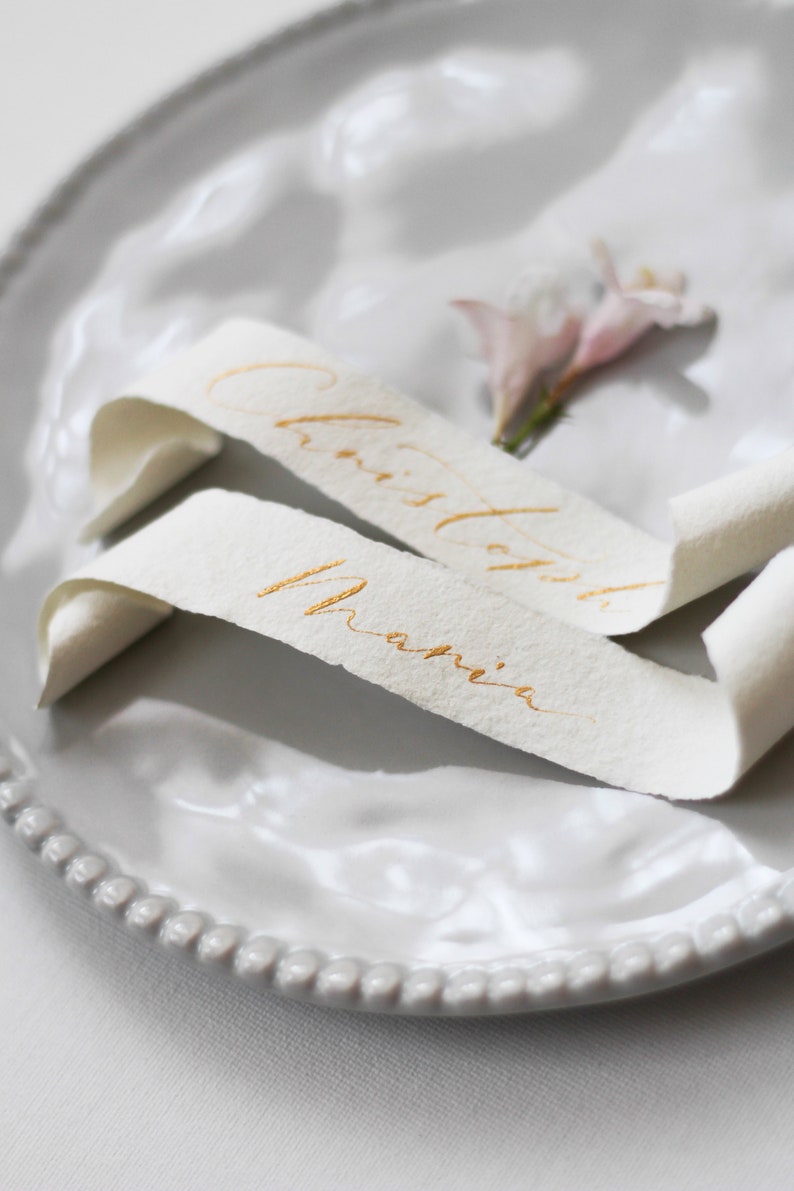 Handwritten Name Card Calligraphy Name Place Card Scrolls Gold Ink