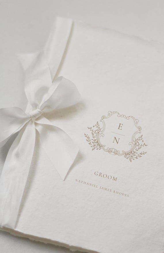 Luxury Wedding Crest Bride & Groom Vow Books | Set of 2 Husband Wife Vow Books | Set of Vow Books Silk Ribbon | Luxury Vow Book