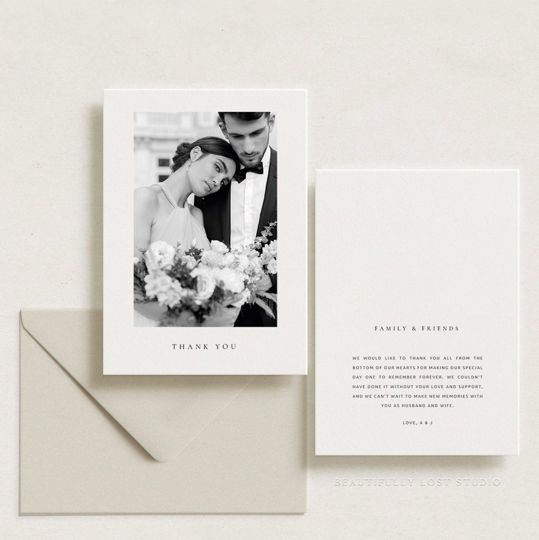 Minimalist Wedding Thank You Card A6 | Personalised Wedding Thank You ...