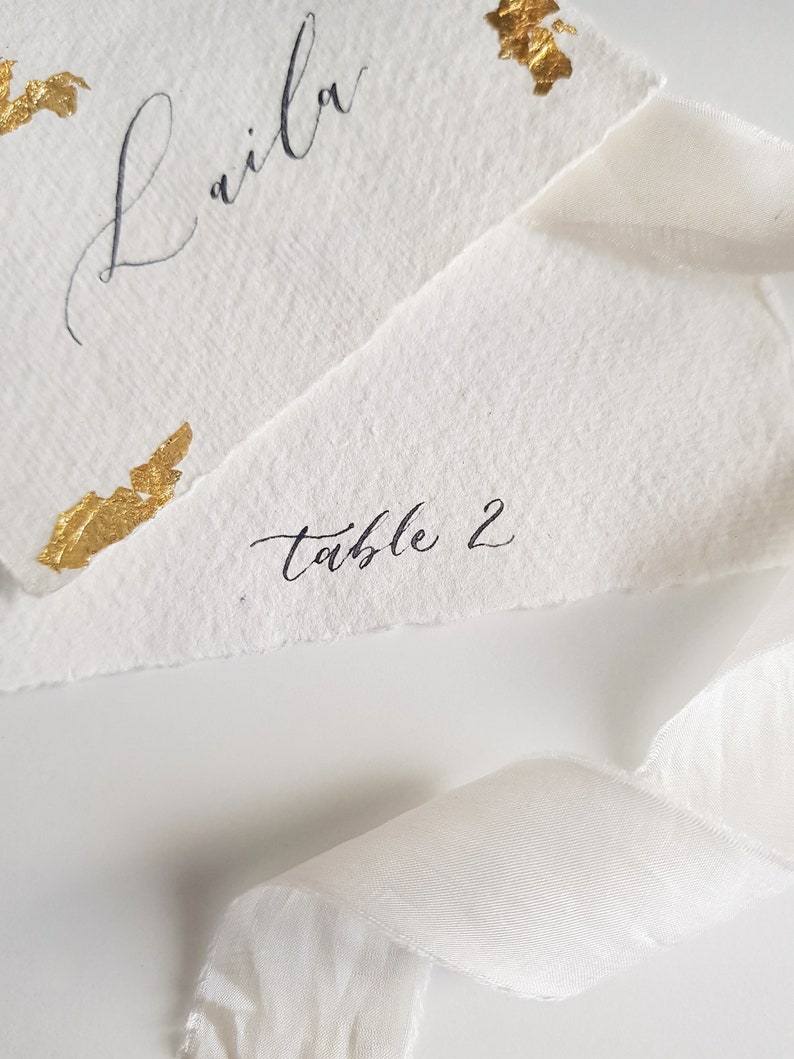 Calligraphy Name Escort Cards with Gold Leaf Handwritten Name Card image 3