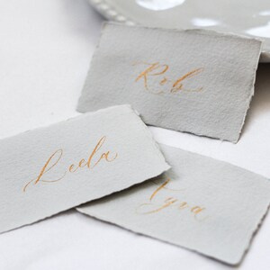 Calligraphy Name Place Cards on Light Grey Italian Handmade Paper Handwritten Name Card Wedding Place Card Table Name Card image 7