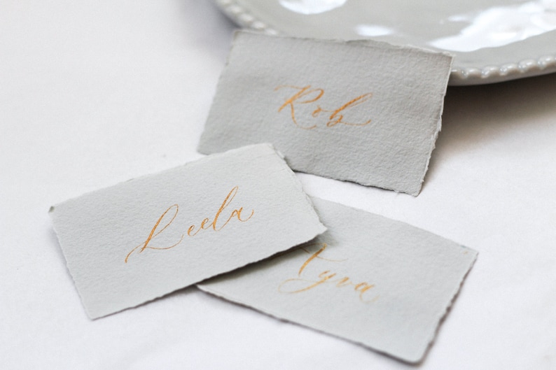 Calligraphy Name Place Cards on Light Grey Italian Handmade Paper Handwritten Name Card Wedding Place Card Table Name Card image 7