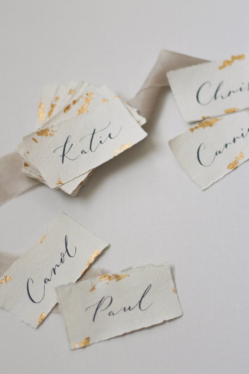 Calligraphy Name Escort Cards with Gold Leaf Handwritten Name Card image 4