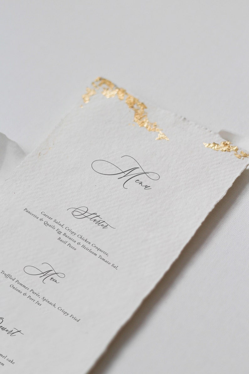 Wedding Menu Card with Modern Calligraphy and Gold Leaf image 2
