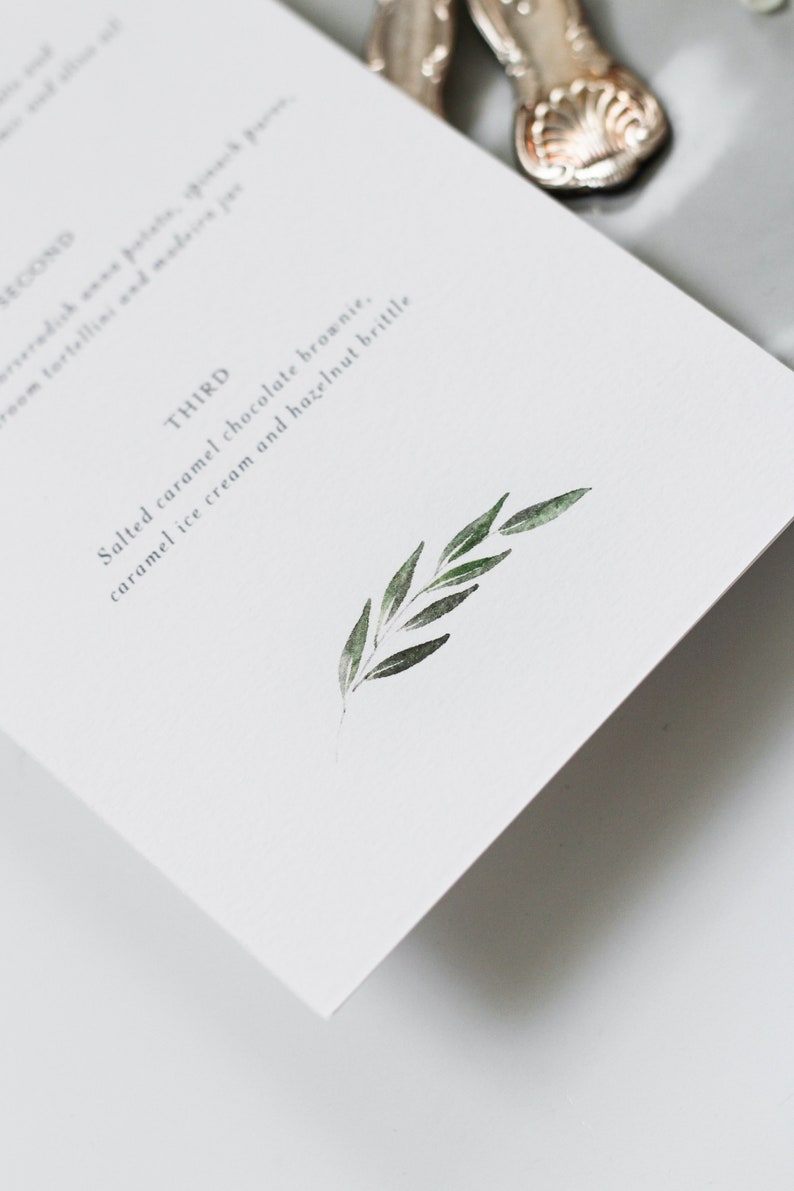 Wedding Menu Card with Watercolour Leaf image 3