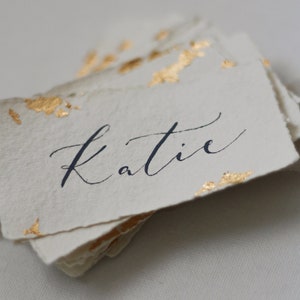 Calligraphy Name Escort Cards with Gold Leaf Handwritten Name Card image 1