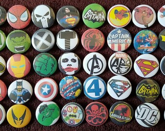 Super Heroes Knopf Buttons 40. Stifte. Großhandel. Sammler. Schnäppchen: 0)