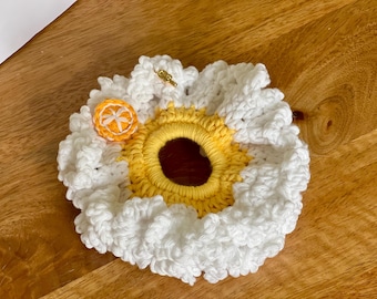 Oranje of ananas gehaakte scrunchie – Zoete vanillegele scrunchie – Zomerse haaraccessoire – Handgemaakt – Origineel cadeau voor vrouwen