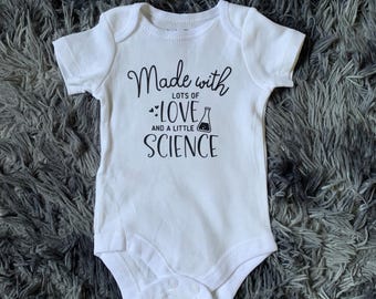 IVF baby announcement onesie, made with love and a little science, cute baby onesie, IVF baby gift, pregnancy announcement, baby shower gift