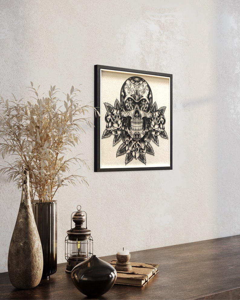 Skull Art, Gothic Home Décor, Skulls and Flowers, Skeleton Wall Art, Day of the Dead, Floral