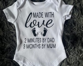 Made with love baby onesie, adult humour baby clothes, funny baby gift, baby shower, gender neutral baby clothes, new dad baby gift