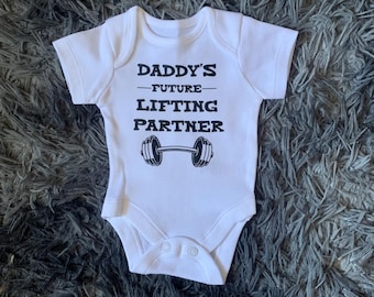 Gym inspired baby onesie, dad pregnancy announcement, gym style baby shower gift, gym dad, gym baby onesie, baby gym clothes, weight lifting