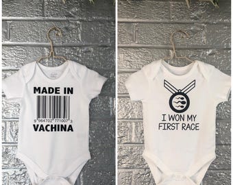 Funny baby clothes, joke new parents gift, baby shower, baby announcements, funny baby gift, made in vachina, adult humour, comical baby