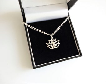 Lotus Flower Mandala Om Aum Silver Plated Buddhist NecklacesTantric Pendant Set