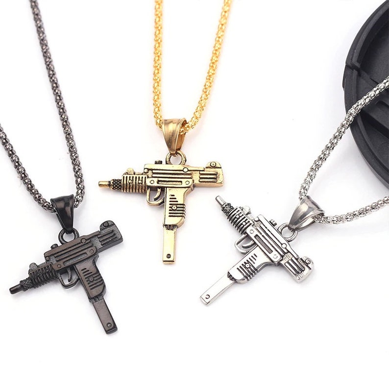 UK Seller Uzi Gun Pistol Pendant Unisex Necklace Chain