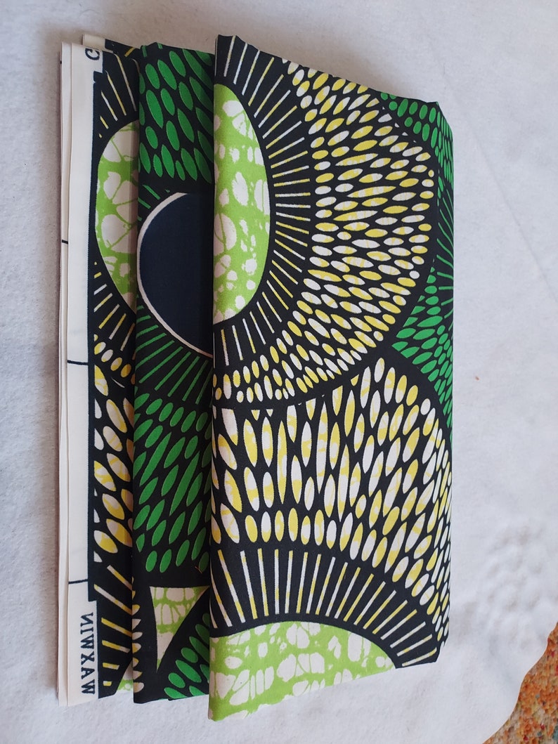 Green and Black Checkered Ankara Wax Print Fabric with Bag and Clover Design main image 1