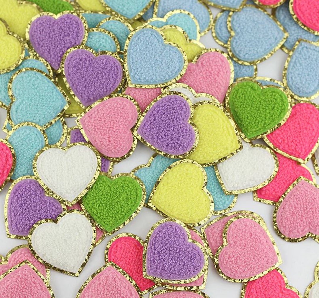 Chenille Heart Patch , Chenille Iron on Patches, Glitter Heart Patch
