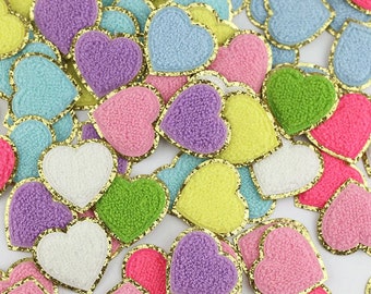 Chenille Heart Patch , Chenille Iron On Patches,  Glitter Heart Patch,  Iron On Patch,  Gold Glitter Patch