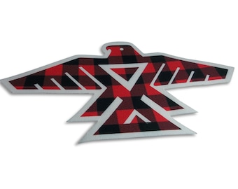 Red Buffalo Plaid Thunderbird Canvas Patch, Anishinaabe Thunderbird