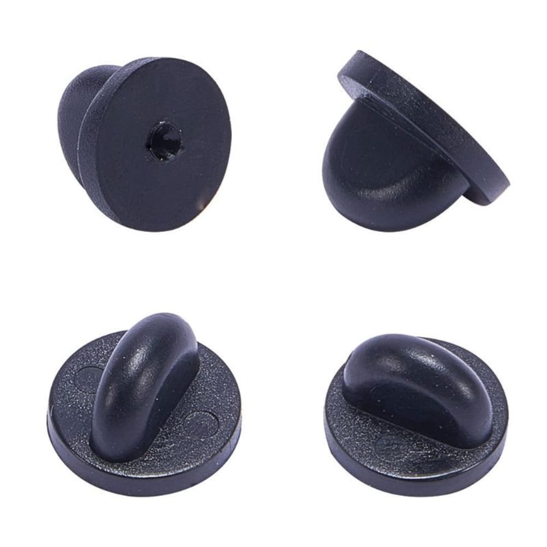 Black PVC Rubber Pin Backs - Set of 12