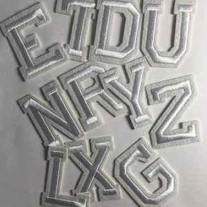 May include: A set of white felt letters with a silver outline. The letters are E, T, I, D, U, N, P, Y, Z, L, X, and G.