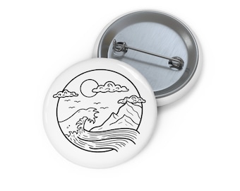 Mountain Button, Geometric Mountain Pin, Outdoor Camping Adventure Pinback Button, Magnet, Pocket Mirror, Printed Button Badge