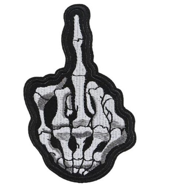 Middle Finger Skull Bone Skeleton Hand Embroidered Sew Iron On Patch Rock DIY Middle Finger Skull Bone Skeleton Hand Embroidered Sew Iron On Patch Rock DIY