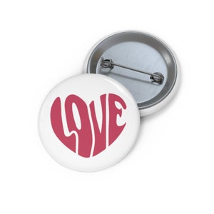 Retro Love Heart Pinback Button, Magnet, Pocket Mirror, Printed Button Badge, XOXO Button
