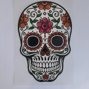 Sugar Skull Iron On Transfer, Ready to Press