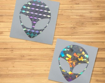 Alien Prism Sticker, Red Holographic Alien, Alien Vinyl Decal, UFO Decal