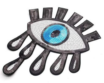 Evil Eye, Evil Eye Applique, Teardrops Eye Patch, Sequin Eye Patch, Iron on or Sew on