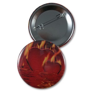 Flaming Heart Pinback Button,Magnet,Pocket Mirror,Printed Button Badge