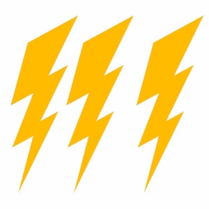 May include: Three yellow lightning bolt symbols, each with a jagged shape, are arranged in a row.