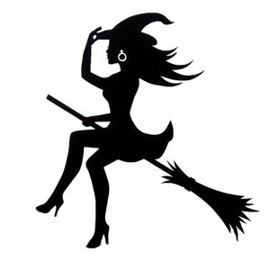 Sexy Witch On Broomstick Vinyl Decal image 1