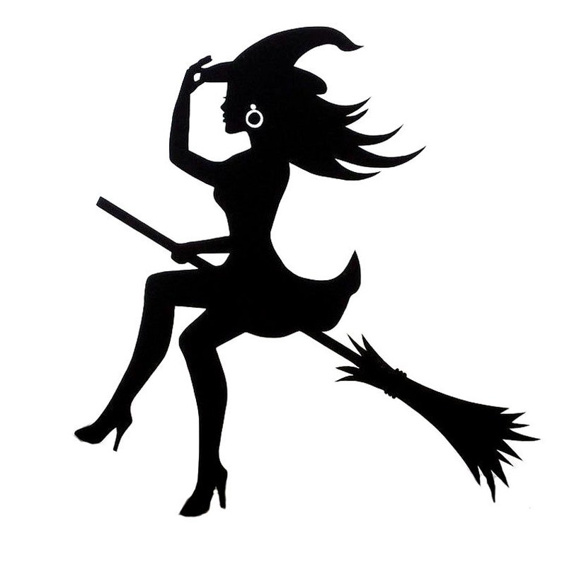 Sexy Witch On Broomstick Vinyl Decal image 1