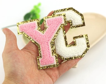 Chenille iron on, Iron On Patch, Chenille Embroidered Alphabet letters, Chenille Varsity Letter, chenille glitter letters