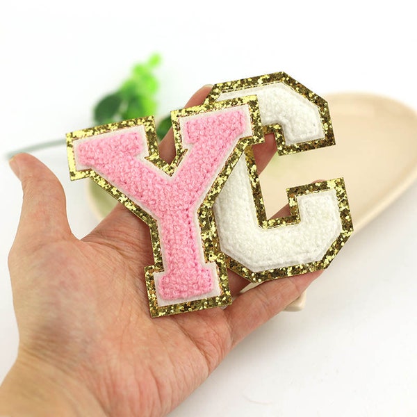 Chenille Iron on, Iron on Patch, Chenille Embroidered Alphabet Letters, Chenille Varsity Letter, Chenille Glitter Letters
