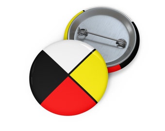 Four Directions Pinback Button, Pocket Mirror, Printed Button Badge, Zipper Pull,  Medicine Wheel Magnet, Retractable Badge Reel