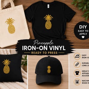 Pineapple Iron-On Glitter Vinyl, Ready to Press, DIY Pineapple Transfer