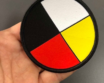 Medicine Wheel Iron On Woven Patch, Four Directions Iron On Patch, Medicine Wheel