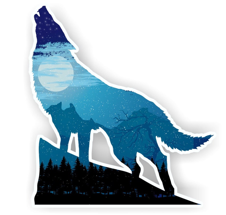 Wolf Howling Vinyl Decal, Car Decal, Laptop Decal, Double Exposure Wolf