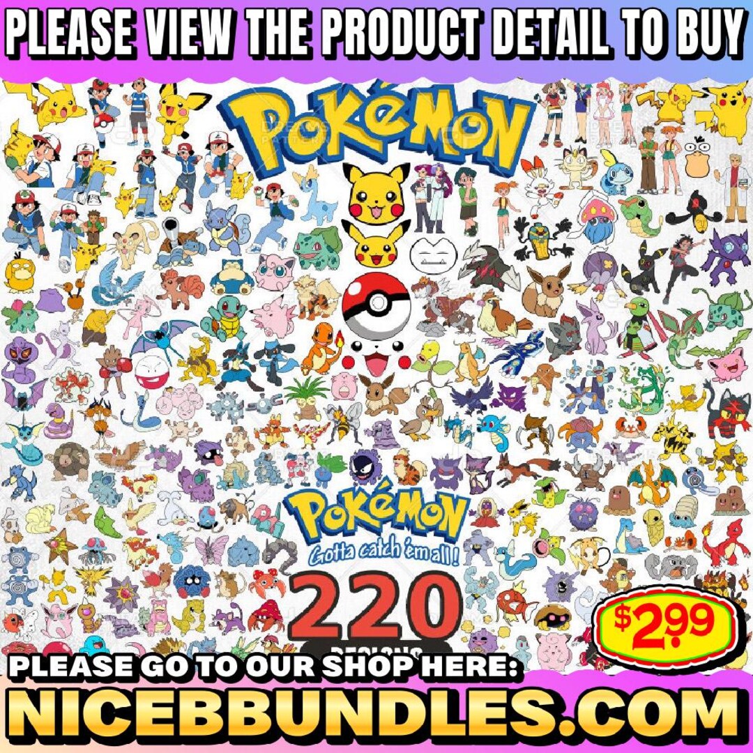 Pokemon Svg Bundle, 220 Designs Easy to Use, Cartoon Characters ...