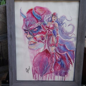 Daredevil / Electra Original Watercolor with frame.