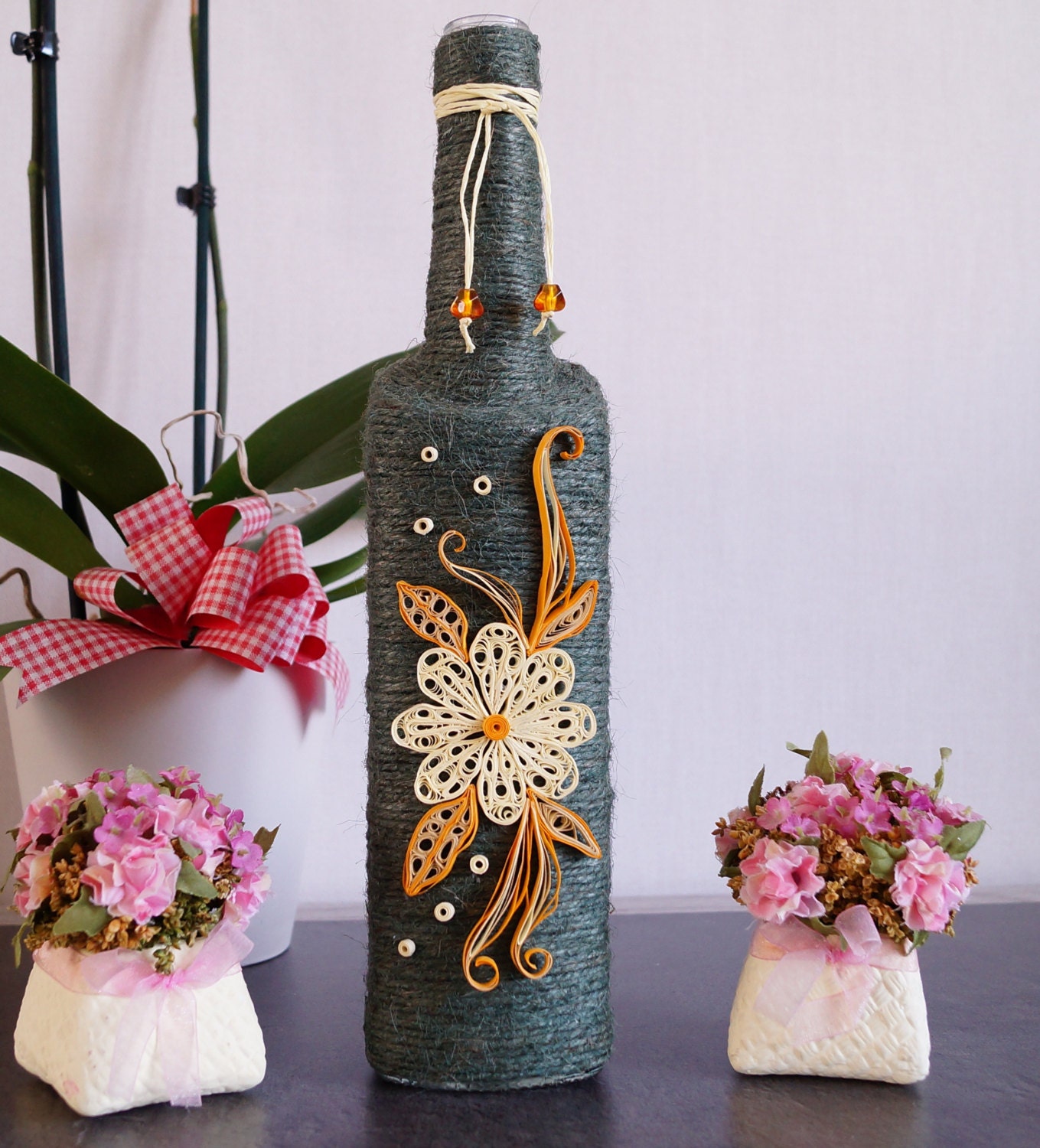 Bottle Decor Bottle Decor Decorated Bottles Handmade Etsy