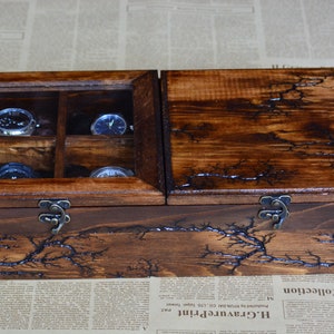 Brown Large Men Watch Box,Wood Personalized Box,Timepiece Box Display,Watch Valet,Mens Desk Organizer,Mens Gift